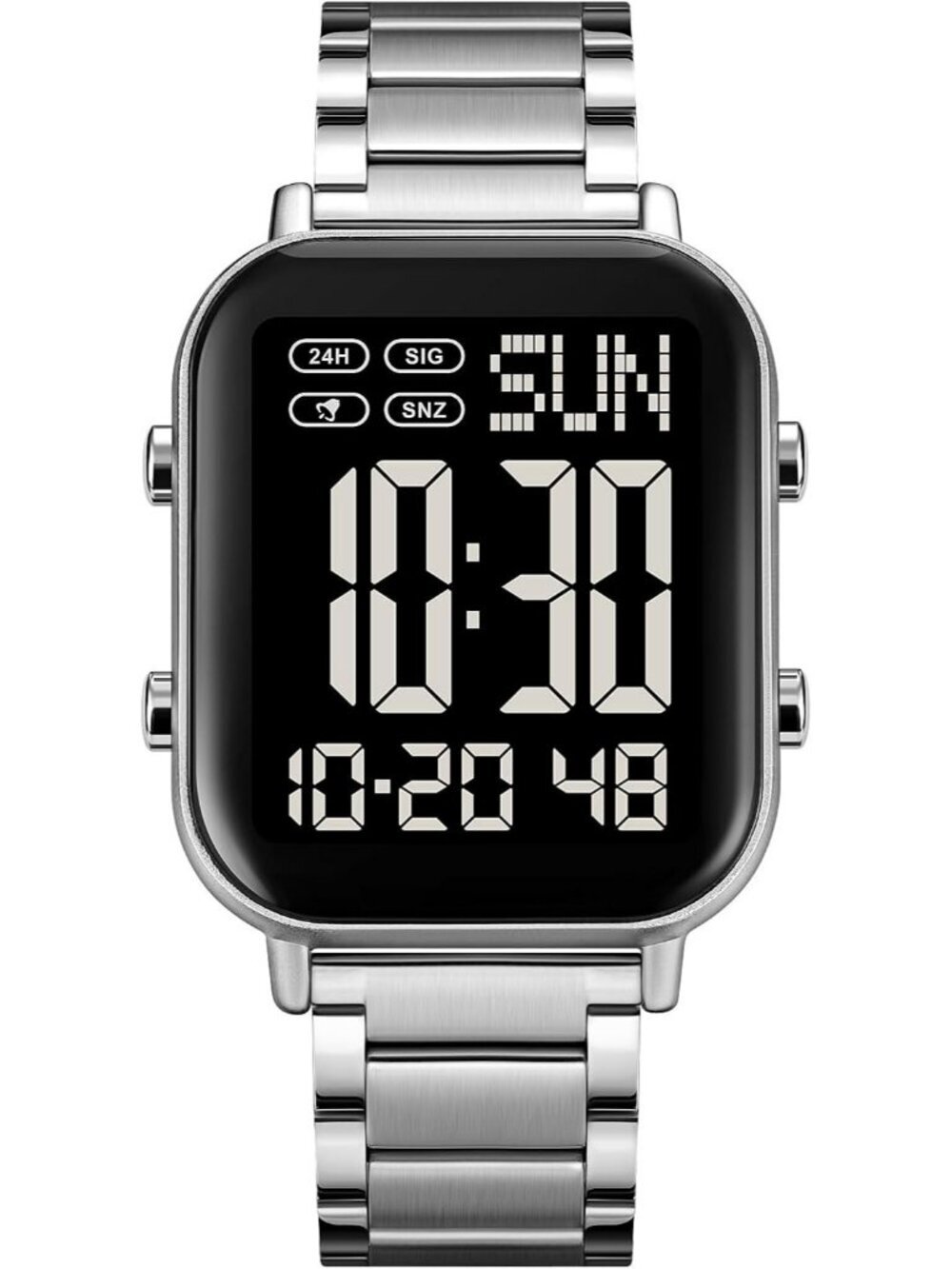 Unisex Silver Black Analog Stainless Steel Waterproof Electronic Digital Watch